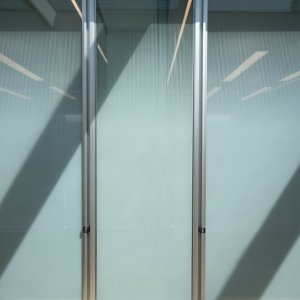 Double glazed W80 partition run with transparent junctions