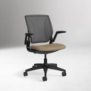 World LM task chair in black frame with upholstered contoured seat