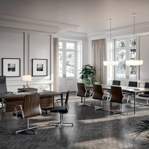 X9 meeting table with striped ebony top in an executive office
