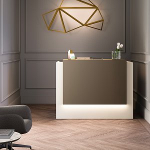 Reception desk Z2 by Quadrifoglio with welcome shelf and perimeter LED light