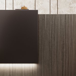 Reception desk Z2 Quadrifoglio in a two-tone melamine and lacquer composition