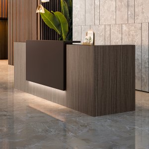 Corner module of the Z2 reception desk joining two linear Quadrifoglio modules