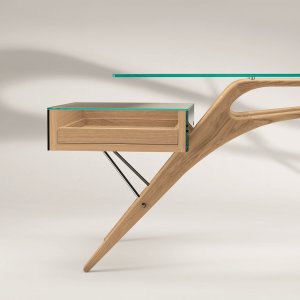Glass top of the Carlo Mollino desk for Zanotta