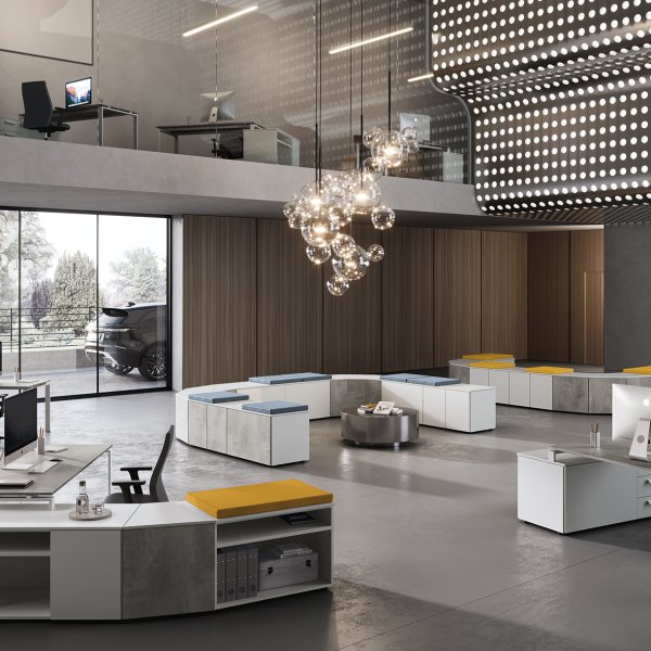 Coordinated Colombini Office floor with desks, storage and reception