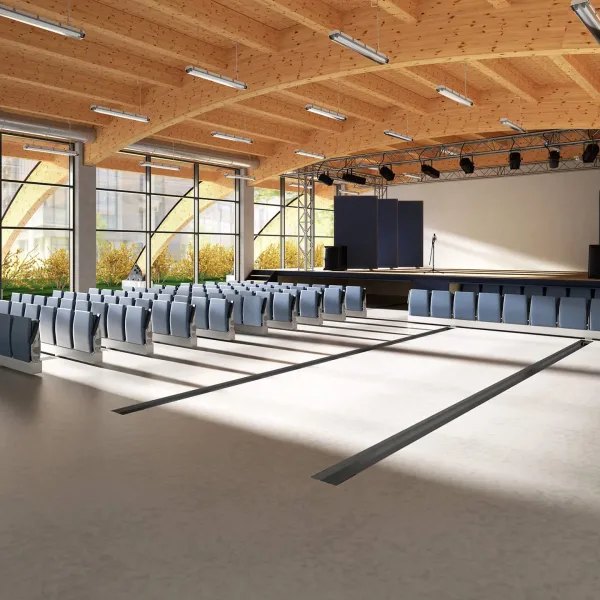 Lamm telescopic tribune transforming a multipurpose UK hall