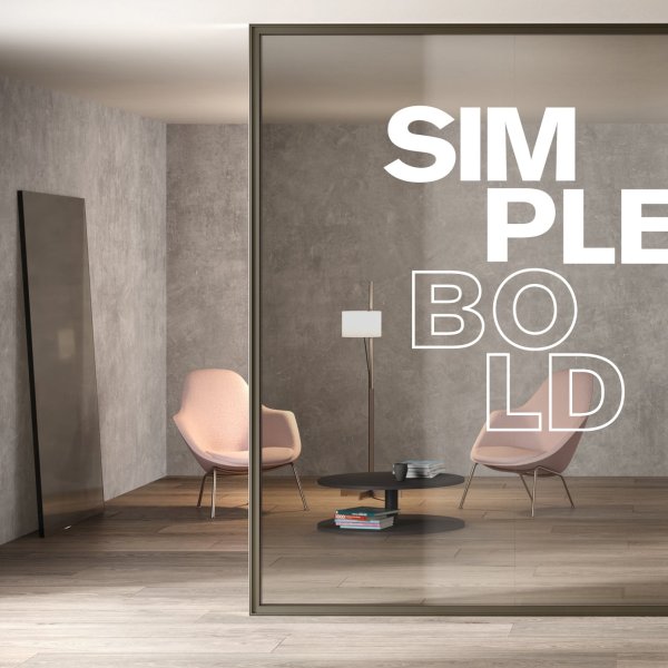 Luconi glass partition system dividing a modern office floor