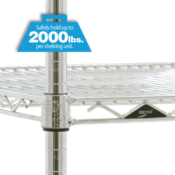 Metro chrome wire shelving with adjustable shelves in a studio office