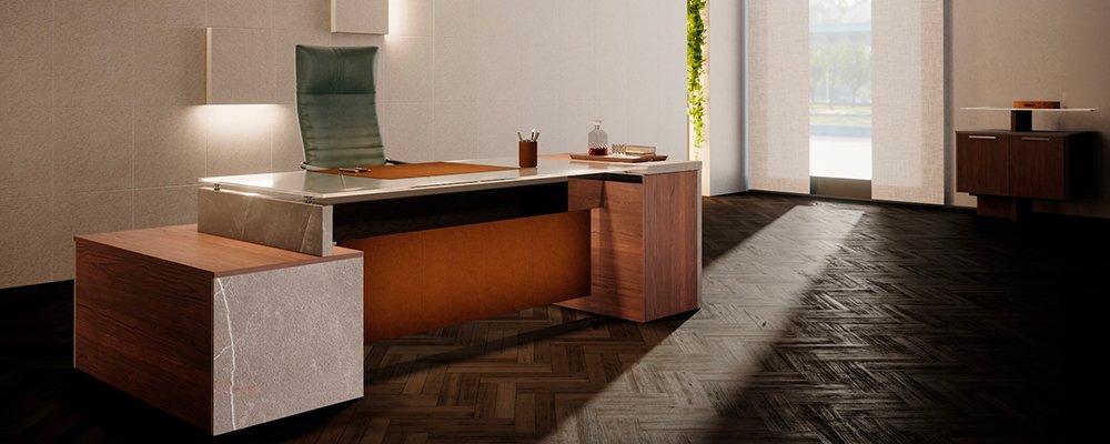 Desk with integrated pedestal